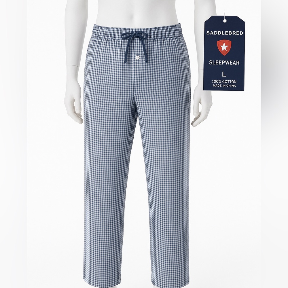 Saddlebred Men’s Gingham Pajama Pants | Size L | Blue & White | Cotton